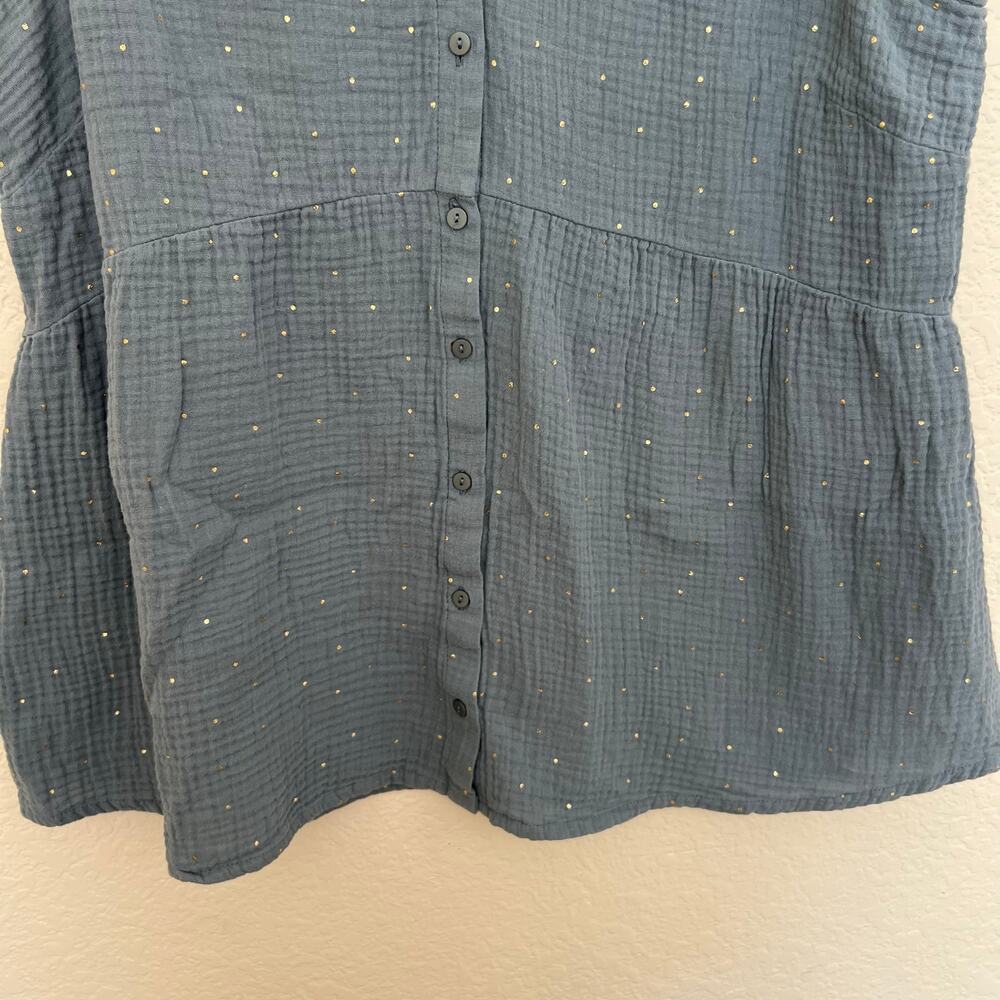 Vertbaudet Blue Gold Dot Ruffle Sleeveless Cotton Button Blouse Top 44 - Picture 8 of 12